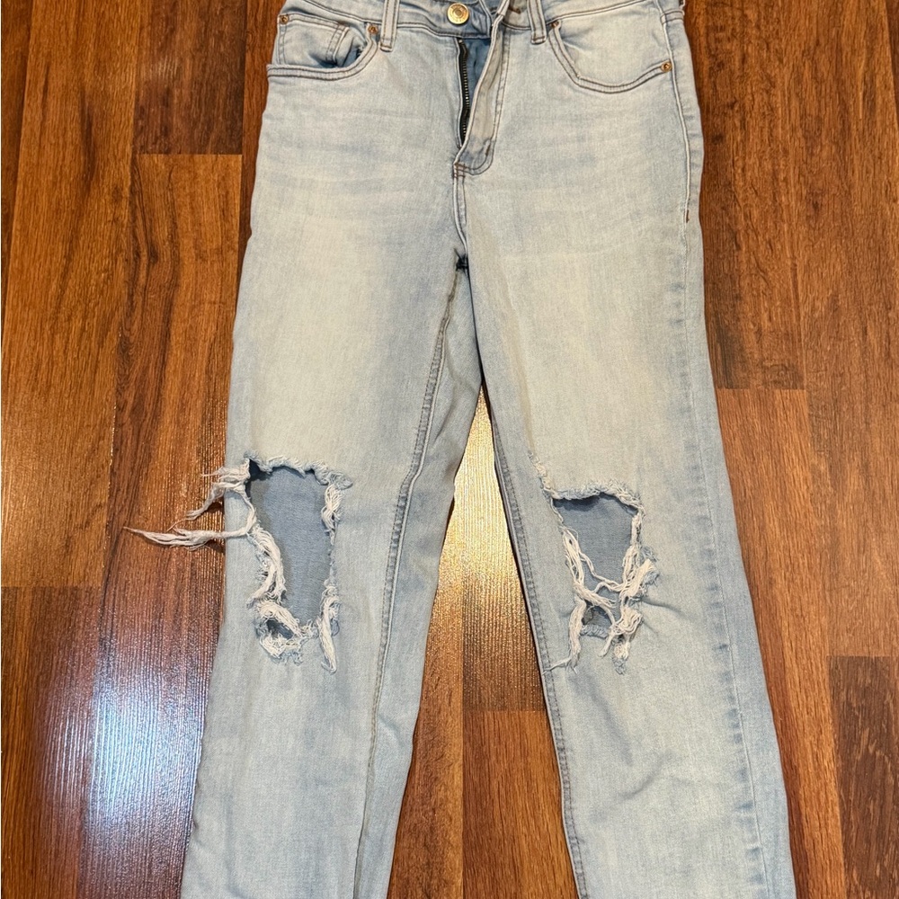 STS Blue Women's Light Blue Boyfriend Jeans with Distressed Knees